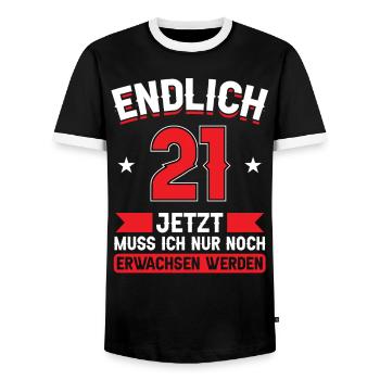 21. Geburtstag Jetzt nur noch erwachsen werden - Männer Kontrast-T-Shirt - Schwarz/Weiß - Vorne - AI Model Female 172 light (172cm) & AI Model Male 178 light (178cm)