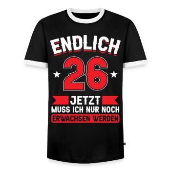 26. Geburtstag Jetzt nur noch erwachsen werden - Männer Kontrast-T-Shirt - Schwarz/Weiß - Vorne - AI Model Female 172 light (172cm) & AI Model Male 178 light (178cm)
