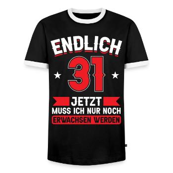 31. Geburtstag Jetzt nur noch erwachsen werden - Männer Kontrast-T-Shirt - Schwarz/Weiß - Vorne - AI Model Female 172 light (172cm) & AI Model Male 178 light (178cm)