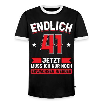41. Geburtstag Jetzt nur noch erwachsen werden - Männer Kontrast-T-Shirt - Schwarz/Weiß - Vorne - AI Model Female 172 light (172cm) & AI Model Male 178 light (178cm)