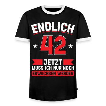42. Geburtstag Jetzt nur noch erwachsen werden - Männer Kontrast-T-Shirt - Schwarz/Weiß - Vorne - AI Model Female 172 light (172cm) & AI Model Male 178 light (178cm)