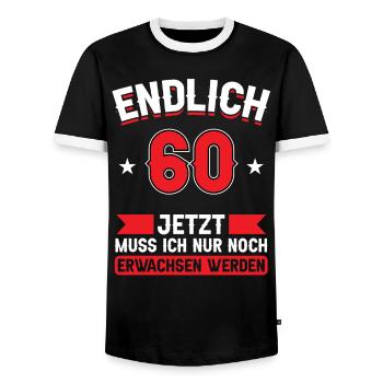 60. Geburtstag Jetzt nur noch erwachsen werden - Männer Kontrast-T-Shirt - Schwarz/Weiß - Vorne - AI Model Female 172 light (172cm) & AI Model Male 178 light (178cm)