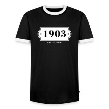 Funny Birthday Limited Ausgabe 1903 - Männer Kontrast-T-Shirt - Schwarz/Weiß - Vorne - AI Model Female 172 light (172cm) & AI Model Male 178 light (178cm)