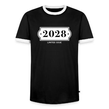 Drôle d’anniversaire numéro limité 2028 - T-shirt contrasté Homme - noir/blanc - Devant - AI Model Female 172 light (172cm) & AI Model Male 178 light (178cm)