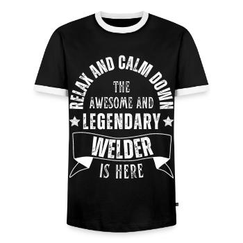Legendary welder profession - Men's Ringer Shirt - black/white - Front - AI Model Female 172 light (172cm) & AI Model Male 178 light (178cm)