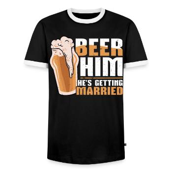 Beer Him - Il se marie - Enterrement de vie de garçon - T-shirt contrasté Homme - noir/blanc - Devant - AI Model Female 172 light (172cm) & AI Model Male 178 light (178cm)
