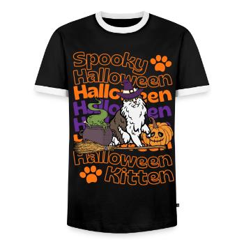 Norwegische Waldkatze Halloween Spooky Halloween - Männer Kontrast-T-Shirt - Schwarz/Weiß - Vorne - AI Model Female 172 light (172cm) & AI Model Male 178 light (178cm)