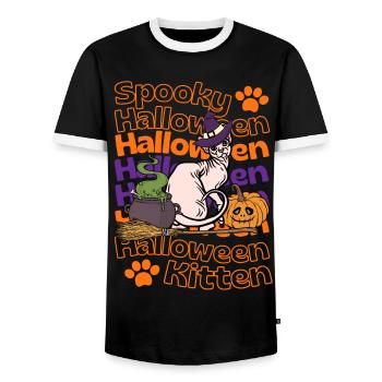 Sphynx Halloween Katze Spooky Halloween Chat - T-shirt contrasté Homme - noir/blanc - Devant - AI Model Female 172 light (172cm) & AI Model Male 178 light (178cm)