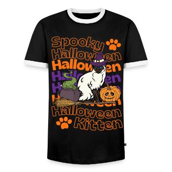 Halloween Siamkatze Siam Spooky Halloween Cat - Männer Kontrast-T-Shirt - Schwarz/Weiß - Vorne - AI Model Female 172 light (172cm) & AI Model Male 178 light (178cm)