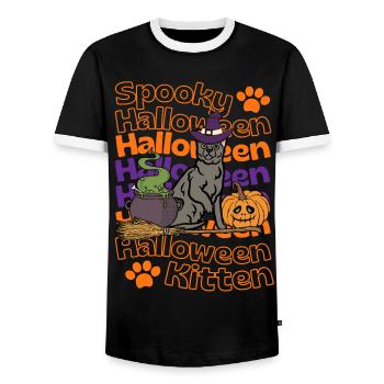 Korat Halloween Katze Spooky Halloween Cat - T-shirt contrasté Homme - noir/blanc - Devant - AI Model Female 172 light (172cm) & AI Model Male 178 light (178cm)