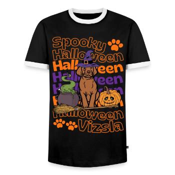 Vizsla Halloween Hund Spooky Halloween Vizsla - Männer Kontrast-T-Shirt - Schwarz/Weiß - Vorne - AI Model Female 172 light (172cm) & AI Model Male 178 light (178cm)