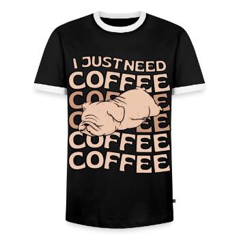 Bulldog Coffee Cafe kawaii - T-shirt contrasté Homme - noir/blanc - Devant - AI Model Female 172 light (172cm) & AI Model Male 178 light (178cm)