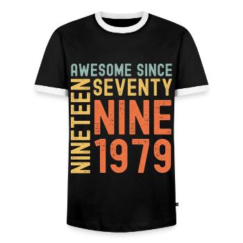 Awesome since 1979 Birthday Gift Year - Men's Ringer Shirt - black/white - Front - AI Model Female 172 light (172cm) & AI Model Male 178 light (178cm)