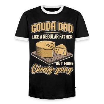 Gouda Dad - But With More Cheese Lust - Men's Ringer Shirt - black/white - Front - AI Model Female 172 light (172cm) & AI Model Male 178 light (178cm)