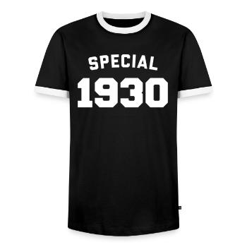 Funny Birthday Special 1930 - Men's Ringer Shirt - black/white - Front - AI Model Female 172 light (172cm) & AI Model Male 178 light (178cm)