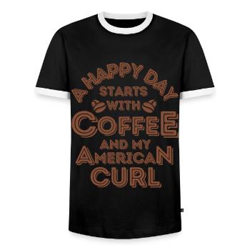 American Curl Cat Café Café - T-shirt contrasté Homme - noir/blanc - Devant - AI Model Female 172 light (172cm) & AI Model Male 178 light (178cm)