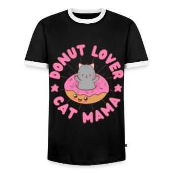 Donut Lover Cat Mama Donut Cat kawaii - T-shirt contrasté Homme - noir/blanc - Devant - AI Model Female 172 light (172cm) & AI Model Male 178 light (178cm)