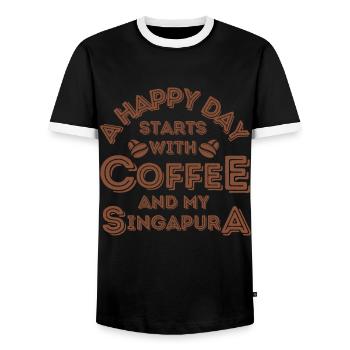 Singapura Cat Coffee Cafe - Men's Ringer Shirt - black/white - Front - AI Model Female 172 light (172cm) & AI Model Male 178 light (178cm)
