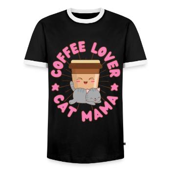 Amateur de café Cat Mama Café Chat kawaii - T-shirt contrasté Homme - noir/blanc - Devant - AI Model Female 172 light (172cm) & AI Model Male 178 light (178cm)