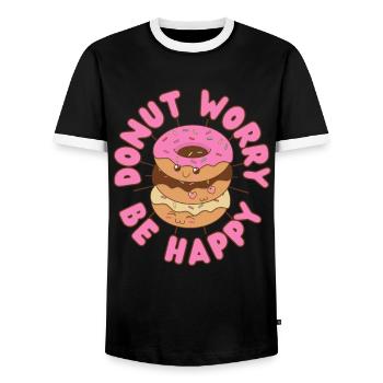 Donut Worry be happy Donut kawaii - T-shirt contrasté Homme - noir/blanc - Devant - AI Model Female 172 light (172cm) & AI Model Male 178 light (178cm)