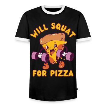 Pizza Musculation Squat Fitness Pizza kawaii - T-shirt contrasté Homme - noir/blanc - Devant - AI Model Female 172 light (172cm) & AI Model Male 178 light (178cm)