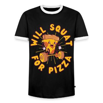 Pizza Musculation Squat Fitness Pizza kawaii - T-shirt contrasté Homme - noir/blanc - Devant - AI Model Female 172 light (172cm) & AI Model Male 178 light (178cm)