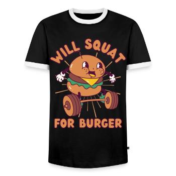 Burger Weight Squat Fitness Burger kawaii - Men's Ringer Shirt - black/white - Front - AI Model Female 172 light (172cm) & AI Model Male 178 light (178cm)