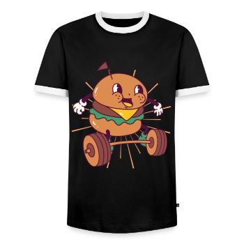 Burger Weight Training Squat Fitness Burger kawaii - Men's Ringer Shirt - black/white - Front - AI Model Female 172 light (172cm) & AI Model Male 178 light (178cm)