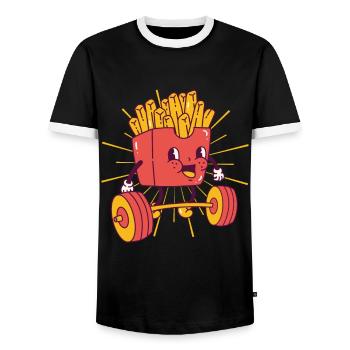 Français Strength Training Squat Fitness Fries kawaii - T-shirt contrasté Homme - noir/blanc - Devant - AI Model Female 172 light (172cm) & AI Model Male 178 light (178cm)