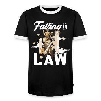 Falling In Law - Law Student - Men's Ringer Shirt - black/white - Front - AI Model Female 172 light (172cm) & AI Model Male 178 light (178cm)