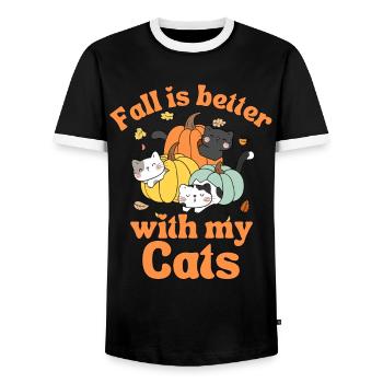 Cat Autumn kawaii Pumpkin - Men's Ringer Shirt - black/white - Front - AI Model Female 172 light (172cm) & AI Model Male 178 light (178cm)