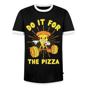 Pizza musculation Fitness Pizza kawaii - T-shirt contrasté Homme - noir/blanc - Devant - AI Model Female 172 light (172cm) & AI Model Male 178 light (178cm)