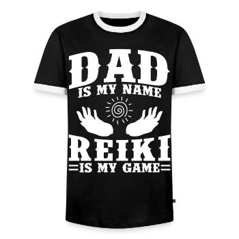 Papa est mon nom - Le Reiki est mon jeu - T-shirt contrasté Homme - noir/blanc - Devant - AI Model Female 172 light (172cm) & AI Model Male 178 light (178cm)