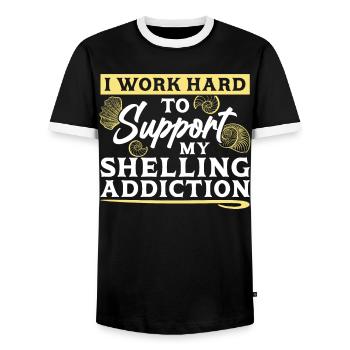 I work hard to end my addiction to shells - Men's Ringer Shirt - black/white - Front - AI Model Female 172 light (172cm) & AI Model Male 178 light (178cm)