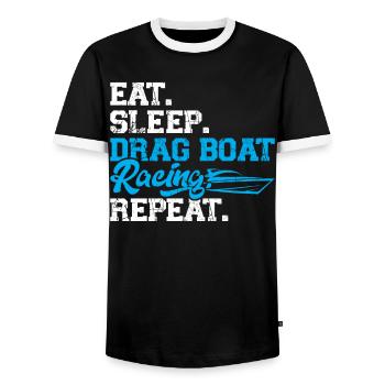 Manger - Dormir - Course de dragster - Répéter - T-shirt contrasté Homme - noir/blanc - Devant - AI Model Female 172 light (172cm) & AI Model Male 178 light (178cm)