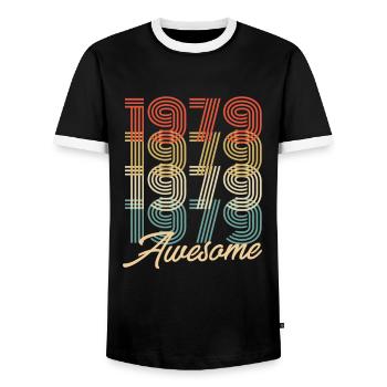 Funny Birthday Awesome 1979 - Men's Ringer Shirt - black/white - Front - AI Model Female 172 light (172cm) & AI Model Male 178 light (178cm)