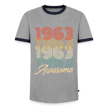 Funny Birthday Awesome 1963 - Men's Ringer Shirt - grey/navy  - Front - AI Model Female 172 light (172cm) & AI Model Male 178 light (178cm)