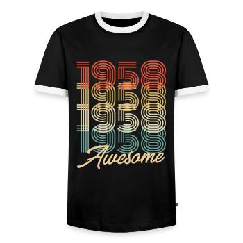 Funny Birthday Awesome 1958 - Men's Ringer Shirt - black/white - Front - AI Model Female 172 light (172cm) & AI Model Male 178 light (178cm)