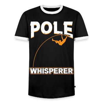 Pole Whisperer - Pole Jumping - Men's Ringer Shirt - black/white - Front - AI Model Female 172 light (172cm) & AI Model Male 178 light (178cm)