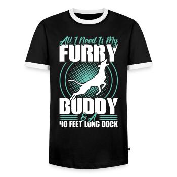 My furry buddy and a 40 ft. dock - Men's Ringer Shirt - black/white - Front - AI Model Female 172 light (172cm) & AI Model Male 178 light (178cm)