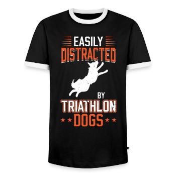 Facilement distrait par les chiens de triathlon Plongée à quai - T-shirt contrasté Homme - noir/blanc - Devant - AI Model Female 172 light (172cm) & AI Model Male 178 light (178cm)