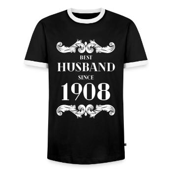 Best Husband Since 1908 Wedding Anniversary - Men's Ringer Shirt - black/white - Front - AI Model Female 172 light (172cm) & AI Model Male 178 light (178cm)