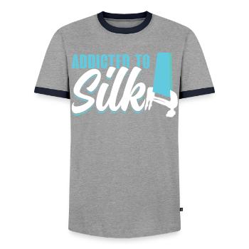 Addicted To Silk - Aerialist - Men's Ringer Shirt - grey/navy  - Front - AI Model Female 172 light (172cm) & AI Model Male 178 light (178cm)