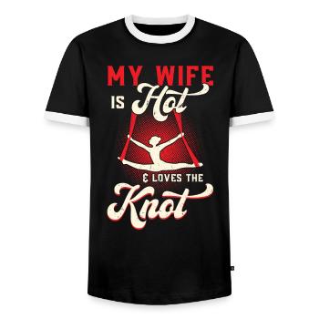 My Wife Is Hot And Loves The Knot - Aerialist - Men's Ringer Shirt - black/white - Front - AI Model Female 172 light (172cm) & AI Model Male 178 light (178cm)