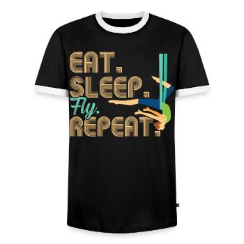 Eat. Sleep. Fly. Repeat. - Aerialist - Men's Ringer Shirt - black/white - Front - AI Model Female 172 light (172cm) & AI Model Male 178 light (178cm)