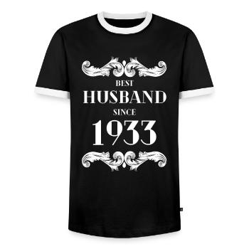 Best Husband Since 1933 Wedding Anniversary - Men's Ringer Shirt - black/white - Front - AI Model Female 172 light (172cm) & AI Model Male 178 light (178cm)