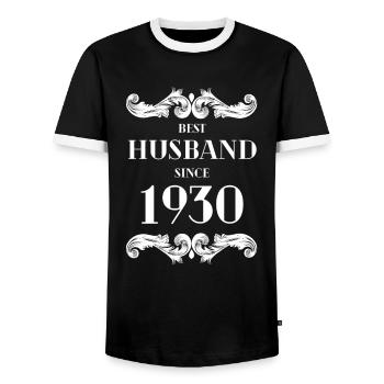 Best Husband Since 1930 Wedding Anniversary - Men's Ringer Shirt - black/white - Front - AI Model Female 172 light (172cm) & AI Model Male 178 light (178cm)