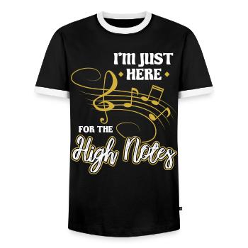 I'm Just Here For The High Notes - Opera Singer - Men's Ringer Shirt - black/white - Front - AI Model Female 172 light (172cm) & AI Model Male 178 light (178cm)