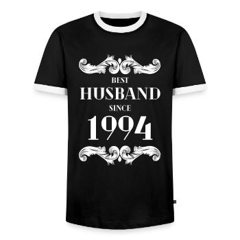 Best Husband Since 1994 Wedding Anniversary - Men's Ringer Shirt - black/white - Front - AI Model Female 172 light (172cm) & AI Model Male 178 light (178cm)
