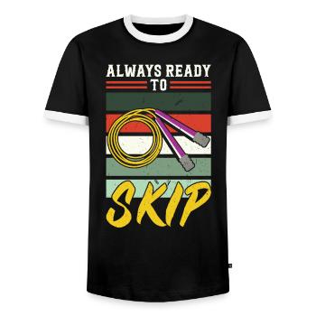 Always Ready To Skip - Jump Rope - Men's Ringer Shirt - black/white - Front - AI Model Female 172 light (172cm) & AI Model Male 178 light (178cm)